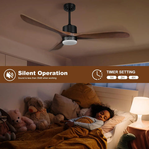 56 Inch Wood Ceiling Fan With Remote Control And Light Memory Indoor Outdoor Ready In Walnut And Matte Black Finishes In Bedroom
