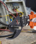 Heavy Duty Ratcheting Cable Cutter Tough As Nails Spring Steel Blades With Killer Grip Handles Quick Release Lever in action cutting thick wire.