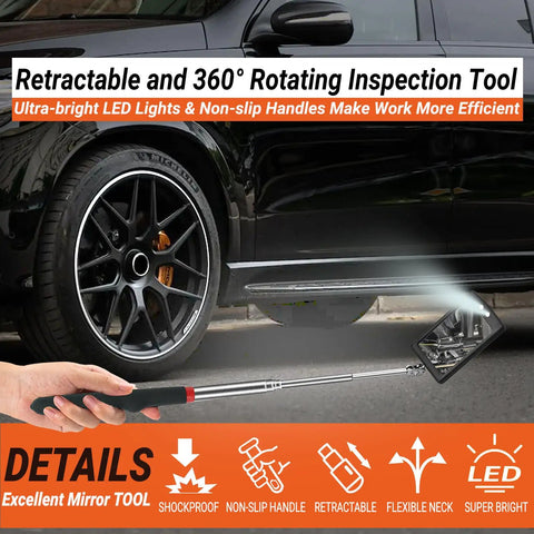 Telescoping Magnetic Pickup Tool Set With Inspection Mirror And 3 LED Lights showcasing gooseneck and LED illumination