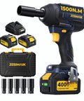 Heavy Duty Cordless Impact Wrench Beast Mode Power With 1106 Ft Lbs Torque Brushless Half Inch Drive 3500 RPM 21V With Dual 4Ah Batteries 4 Modes 5 Sockets For Truck RV And Heavy Construction, with case and batteries