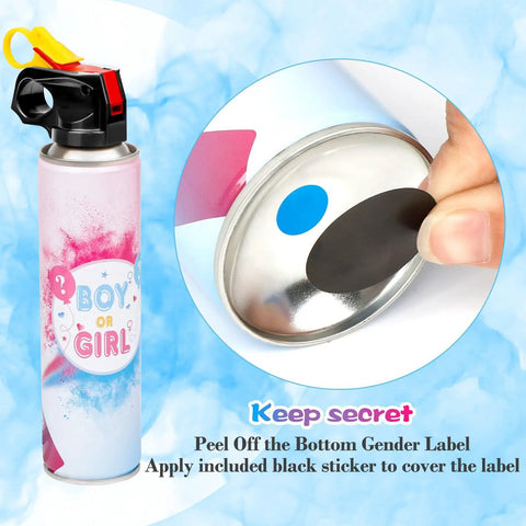 Killer Gender Reveal Smoke Bombs With Classic Fire Extinguisher Design And Fully Biodegradable Formula. Close-up of label peel off.