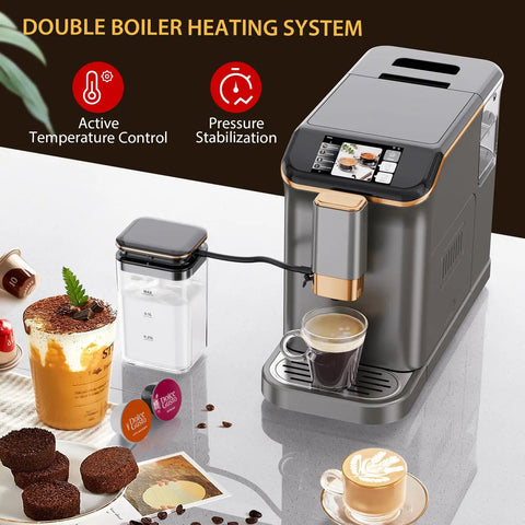 Fully Automatic Espresso Maker With Built In Grinder And Automatic Milk Frother For Killer Cappuccinos And Lattes Featuring Intuitive Touch Display And Five Custom Brew Strength Levels on kitchen counter.