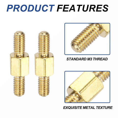 MECCANIXITY double-ended copper studs, gold-colored M3 threaded, two shown from a 10-piece set