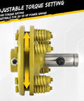 Real Deal 1 3/8 In PTO Slip Clutch Slick Round Ends Adjustable Tractor Friction Clutch showing adjustable torque setting and yellow finish.