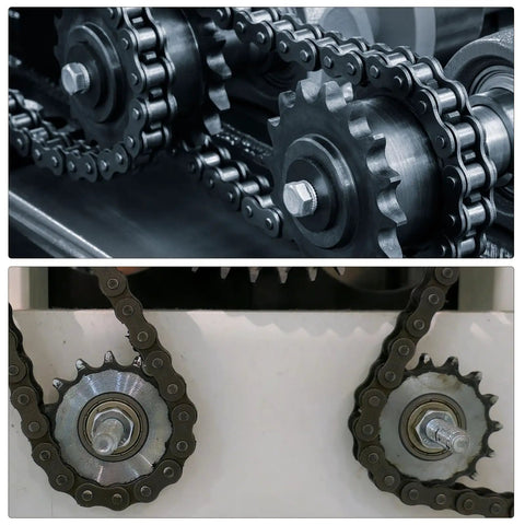 Hella Tough Carbon Steel Idler Sprocket 17 Tooth 9mm ID Built For ISO 04C Chains, chain system in action.