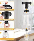 Installation steps for 2 Pack Modern Industrial Semi Flush Mount Ceiling Lights With Clear Glass Shades In Matte Black, E26 Socket.