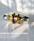 Crystal Glass Door Knob Set With Lock And Keys, 2 Pack Keyed Alike Privacy Door Knobs For Bedroom And Bathroom, gold