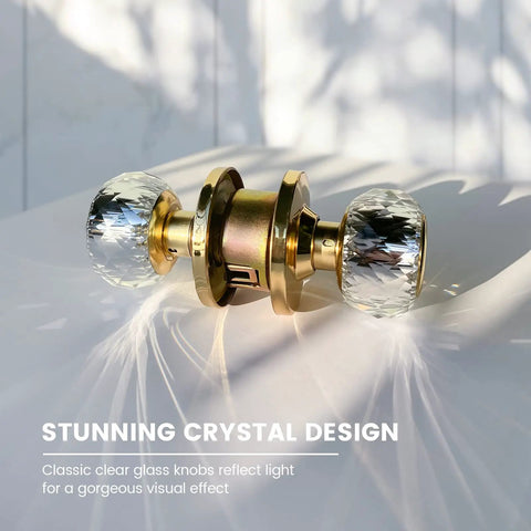 3 Pack Crystal Glass Door Knobs With Lock And Keys Keyed Alike Privacy Door Knob Set In Gold Finish For Bedroom And Bathroom Same Key Entry Knobs With Privacy Lock Interior Use
