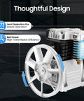 Beefy 3HP Twin Cylinder Air Compressor Pump Head With Silencer showing heat dissipation fins and belt power features