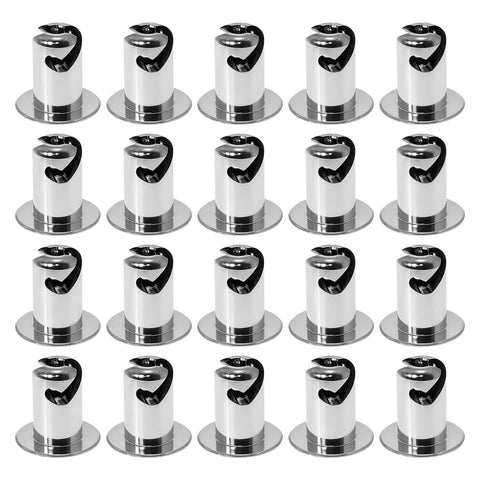 Twenty Pack Chrome Quarter Turn Fasteners Aluminum Oval Dzus Quick Release Buttons Click Tight Rivets close-up view.