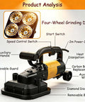 Beast 3800W Concrete Floor Grinder with Six Speed Planetary Polisher showing features like four-wheel grinding disc and auxiliary handle.