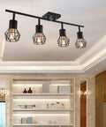 Get Your Kitchen Looking Fresh With These Adjustable Industrial Black Track Lighting Fixtures That Rotate Fully For Perfect Ceiling Lighting In Living Room Dining And Hallway Spaces, shown in an elegant room