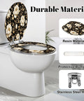Elongated Peonies roses Floral vintage seamless Gold white Toilet Seat made of durable resin with soft-close hinge.