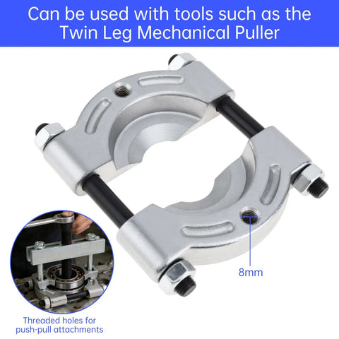 Beefy Heavy Duty Bearing Splitter And Five Inch Gear Pulley Puller Set featuring metal bearing separator with attachment holes.