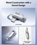 Dual USB C And USB A Flash Drive 128GB High Performance Solid State Dual Drive With Metal Swivel Housing on a white background