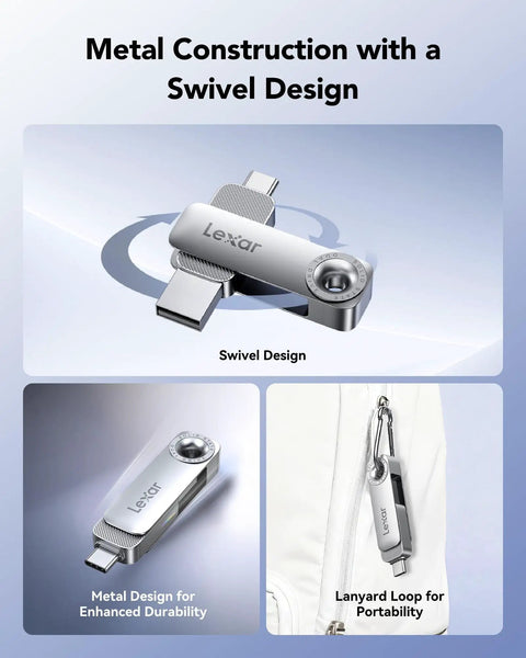 Dual USB C And USB A Flash Drive 128GB High Performance Solid State Dual Drive With Metal Swivel Housing on a white background