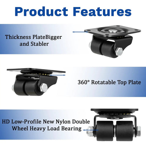 1 Inch Caster Wheels Set Of 4 Heavy Duty Swivel Casters For Furniture With Low Profile Design and smooth operator bearings showcased.