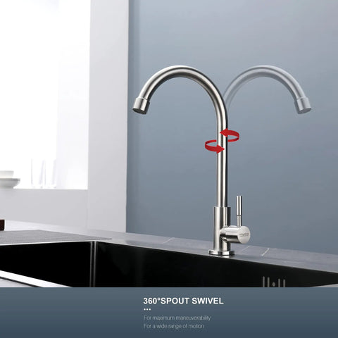 Cold Water Only Kitchen Faucet With Heavy Duty Solid Stainless Steel Construction Built To Last Deck Mount Bar Faucet swivel view