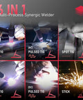 6-in-1 welding functions including AC/DC HF and Pulsed TIG, Spot TIG, Stick using Dual Voltage Aluminum TIG Welder With Pulse