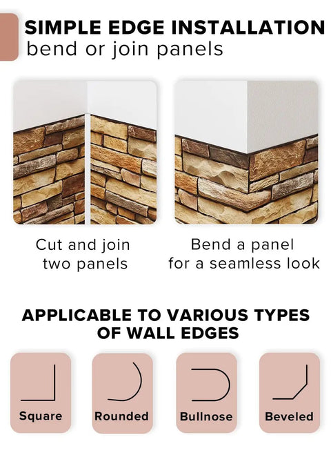 Simple edge installation guide for 3D Wall Panels For Interior Wall Decor In Brown Slate Style 10 Pack PVC Covers 49 Sq Ft
