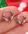 Bold 16G Christmas Themed Septum Ring Green And Red Stainless Steel 316L V Shaped Teardrop Daith Clicker Cartilage Earring