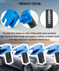 Four Piece Car Brake Line Plug Kit details showing blue clamp design for 3/8, 5/16, 1/2 inch hoses with leak proof stop