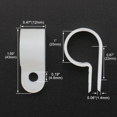 Top Rated 1 Inch R-Type Nylon Cable Clamps Heavy Duty Wire Management Clips With Screws dimensions 1 inch and 1.69 inches in white PA66 material