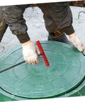 Rock Solid T Shaped Manhole Cover Lifter Hook Forged From Reinforced Steel Rod With A No Slip Grip for lifting green manhole cover.