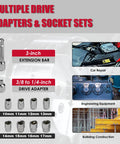 Cordless Electric Ratchet Wrench Set 3/8 Inch, 12V with adapter, extensions, sockets for various repair and construction tasks.