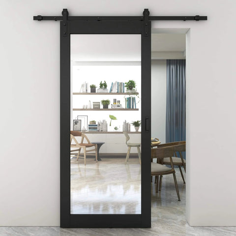 Dope Mirrored Glass Sliding Barn Door In Black MDF With Hardware Kit And Door Handle Ready To Hang Pre Finished 36 In By 84 In Interior Door With Full Size Mirror Panel For Closets Bathrooms Pantries Laundry Rooms And Bedrooms