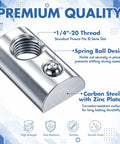 Heavy Duty 30 Pack 1/4 20 T Slot Nuts For Aluminum Extrusion Carbon Steel Spring Ball Sliding T Nuts close-up, showing thread and design.