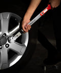 Flex Head Split Beam Torque Wrench With Easy Knob Dial used on car wheel for precise tightening and accurate torque control.