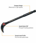 Three Piece Indexing Pry Bar Set 8 Inch, 10 Inch, And 16 Inch For Pros, Heavy Duty Pry Bars For Demolition, Panel Removal, Lifting And Leverage, Durable Steel Construction For Tough Jobs with compact design and rotating head