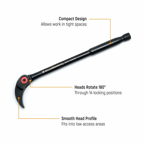 Three Piece Indexing Pry Bar Set 8 Inch, 10 Inch, And 16 Inch For Pros, Heavy Duty Pry Bars For Demolition, Panel Removal, Lifting And Leverage, Durable Steel Construction For Tough Jobs with compact design and rotating head