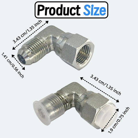 90 Degree Elbow JIC 37 Degree Hydraulic Fittings Three Eighths Inch Male And Three Eighths Inch Female With Protection Cover Hose Swivel Crimp Fittings Five Pack For Flexible Hydraulic Line Routing, stainless steel