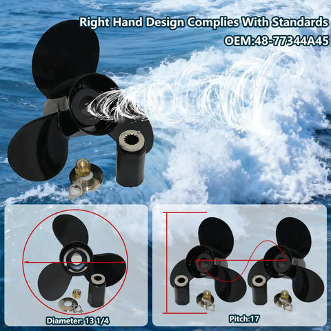 13 1/4 X 17 Aluminum Boat Propeller With 15 Tooth Interchangeable Hub 3 Blade Beefy Pro Grade Upgrade For Mercury Outboard Engines 40HP To 140HP Replaces 4877344A45