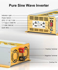 1200W Pure Sine Wave Inverter 12V DC To 120V AC With LCD Display GFCI Outlet Peak 2400W Surge Low THD And High Efficiency details and ports