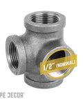Half Inch Side Outlet Tee Fitting Set For One Half Inch Pipes, Black Malleable Iron Pipe Decor Cast Iron Nipples And Fittings