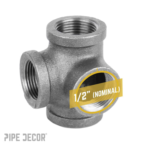 Half Inch Side Outlet Tee Fitting Set For One Half Inch Pipes, Black Malleable Iron Pipe Decor Cast Iron Nipples And Fittings