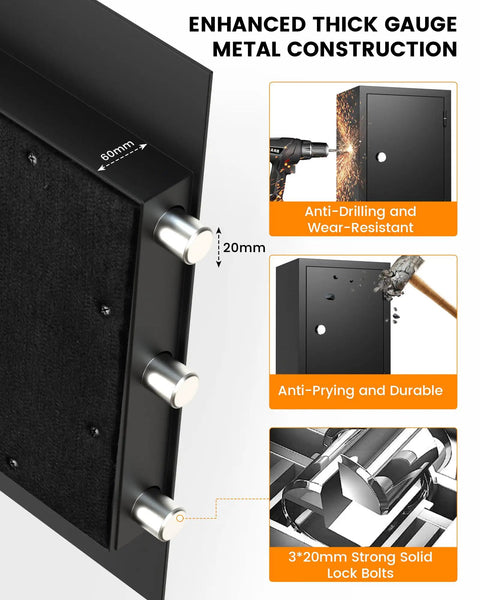 Image showing features of the 60 Minute Fireproof Safe For Home And Office That Keeps Your Stuff Safe, including anti-drilling construction.