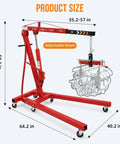 Badass Heavy Duty Folding Hydraulic Engine Hoist Cherry Picker dimensions 35.2-57 in adjustable boom and 64.2 in width.