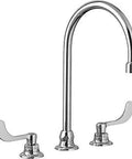 Monterrey 8 Inch Widespread Gooseneck Bathroom Faucet with polished chrome and solid brass construction.