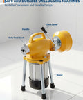Heavy Duty Auto Feed Electric Drain Cleaner 500W Plug Chucker with handle, stand, and auto feed knob for easy use.