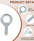 Beefy Heavy Duty Eye Bolts Kit, 5 Pack M10 Galvanized Carbon Steel Lifting Rings With Nuts And Washers, 1.18 Inch Long Eye Bolts, 0.83 Inch Ring Inner, 1.42 Inch Outer Diameter, All Weather Indoor Outdoor Tie Down Gear, Silver M10 eye bolt with nuts and washers