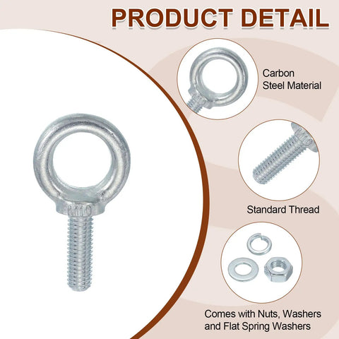 Beefy Heavy Duty Eye Bolts Kit, 5 Pack M10 Galvanized Carbon Steel Lifting Rings With Nuts And Washers, 1.18 Inch Long Eye Bolts, 0.83 Inch Ring Inner, 1.42 Inch Outer Diameter, All Weather Indoor Outdoor Tie Down Gear, Silver M10 eye bolt with nuts and washers