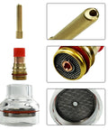 Glass Cup Kit For Welding Torch With Fluid Nozzle Set, High Heat Glass Cup With Washer And Silicone Ring, Pro Gear For WP 17 18 26 Torches, 2.4mm Tip, showing glass and metal components.
