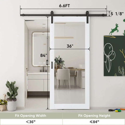 36 By 84 Inch Mirror Barn Door With Sliding Door Hardware Kit Included White Full Length Mirror Built From Solid Pine Core