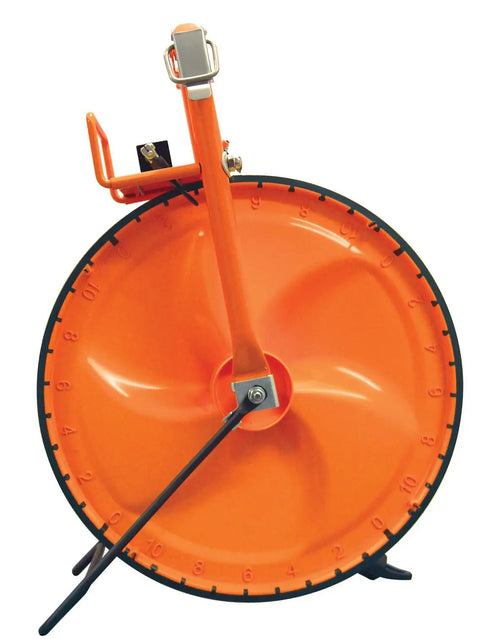 Heavy Duty Metal Frame Measuring Wheel With Dual Scale Hub, Fifteen And A Half Inch Diameter, Solid Plastic Wheel Displayed
