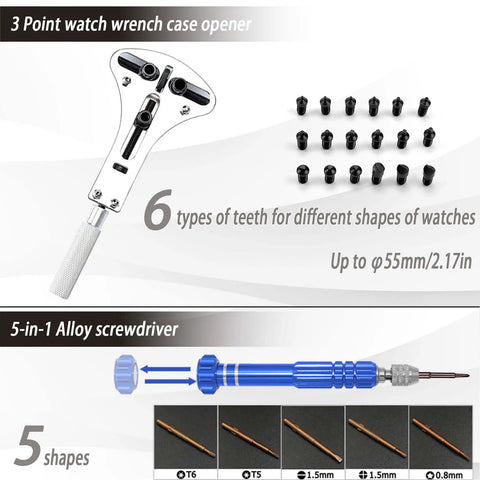 All In One Pro Grade Watch Repair Kit With Carrying Case And 145 Piece Tool Set Including 60 Watch Batteries, Link Removal Tool