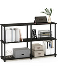 Toolless 3-Tier Corner Storage Shelf, 47.4-Inch Wide Espresso Open Shelves for living room, office with books and decor